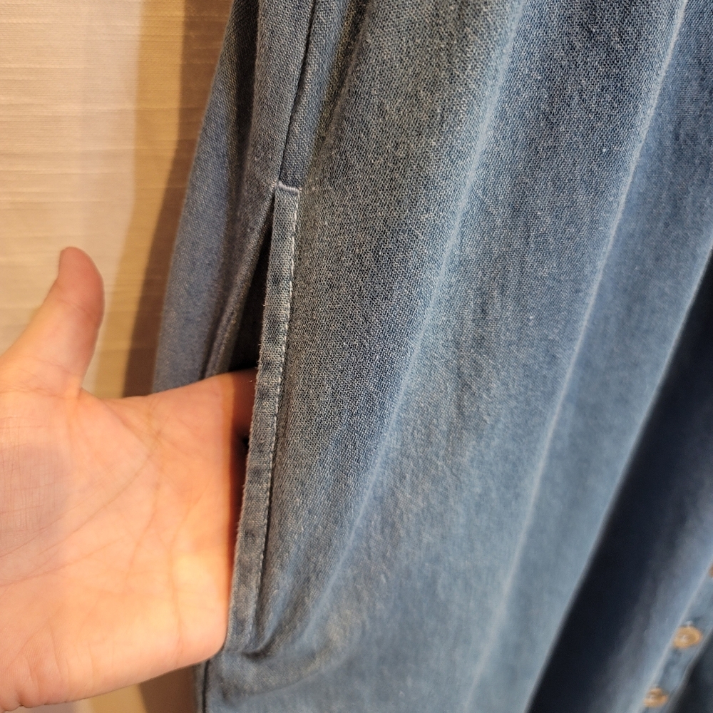 Blair Size Large Button Down Pockets Denim Shift Midi Blue Sundress Cottagecore - Picture 8 of 10